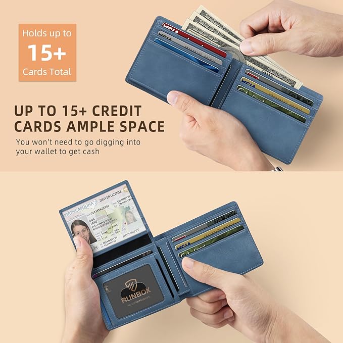 RUNBOX Wallet for Men Slim Rfid Leather 2 ID Window With Gift Box | Slim, Rfid, 2 ID Window, With Gift Box, Slim, Rfid
