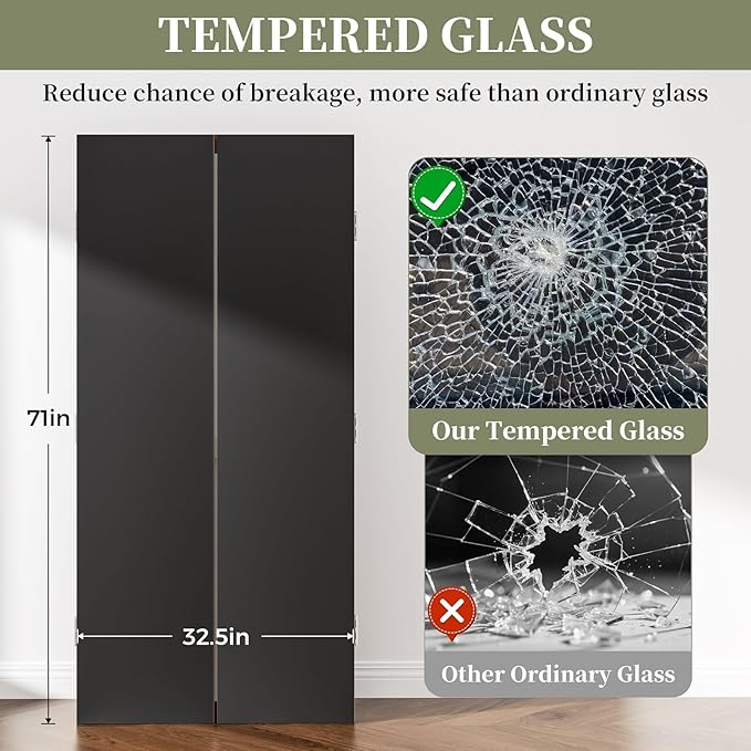 Trifold Mirror Full Length with Tempered Glass, 3 Way Oversized Extra Large Floor Mirror with Wood Frame, Decorative Mirror for Home,Wedding Dress/Clothing Shop/Bedroom/Closet, 71"x67" (Brown)