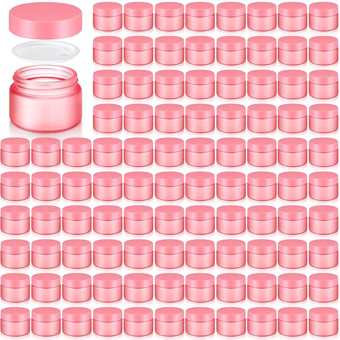Domensi 100 Pcs 1 oz Glass Jars with Lids Bulk Round Glass Cosmetic Jars for DIY Lip Balm Small Travel Containers with Inner Liner for Lotions Powders Ointments Sample Cream(Pink,Pink)