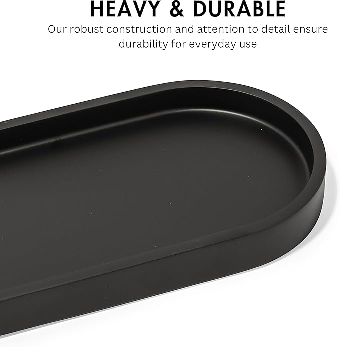 Matte Black Round Soap Dispenser Tray, 8” Soap and Lotion Bottle Tray Organizer Plate for Bathrooms, Kitchens, Countertops - Holds 2 Soap Dispensers