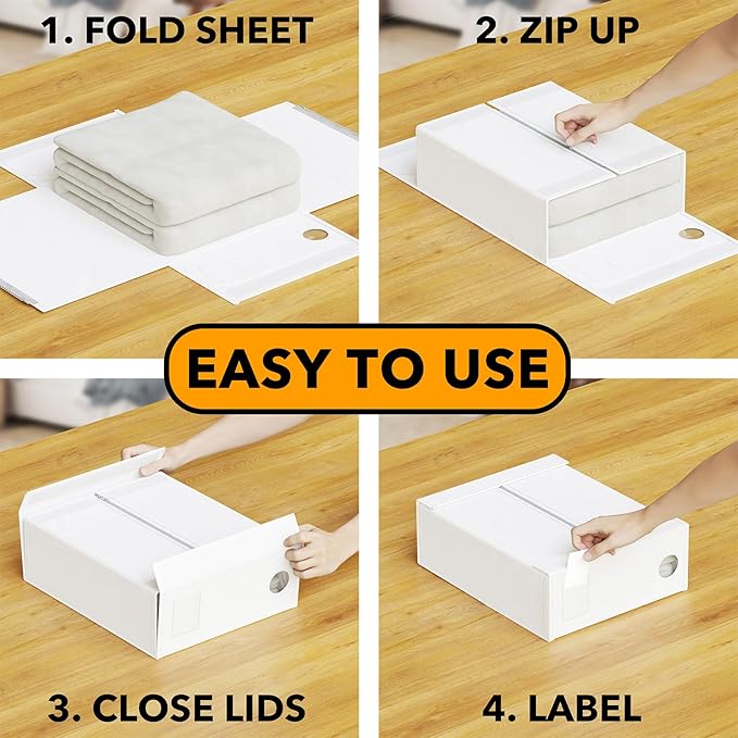 SpaceAid 10 Pack Bed Sheet Organizers and Storage, Foldable Sheet Organizer for Linen Closet, Sheets Set Folder Keeper with Window XL (Queen & King Size) Organizing Bedding Container, White