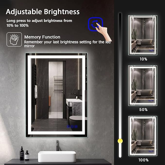 24"x32" LED Bathroom Mirror with Lights Frontlit Smart LED Mirror Bathroom for Wall Lighted Vanity Makeup Mirror with 3-Color Stepless Dimmable,Anti-Fog,CRI 95+,Memory Function