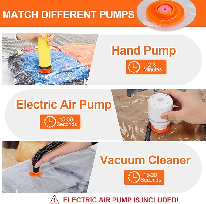 AGPTEK 16 Pack Vacuum Storage Bags(4 Jumbo/Large/Medium/Small) Compression Storage Bags for Blankets Clothes, Space Saver Vacuum Seal Bags for Clothing Bedding Travelling Luggage(Electric Pump)