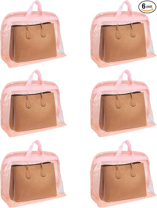 Dust Bags for Handbags - Purse Storage Organizer for Closet Moistureproof and Dustproof Cover Hanging with Zipper and Handle (Shell Pink-XL)