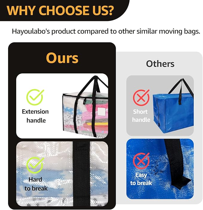 Moving Bags Heavy Duty Extra Large, Alternative for Moving Boxes & Moving Supplies,Clear Storage Bins with Lids, Plastic Packing Tote, Storage Bags for Clothes with Handles & Zippers(Clear, 8 Pack)