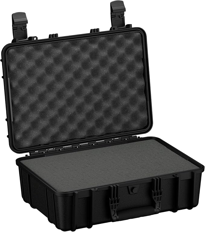 Condition 1 18" Medium Waterproof Hard Case with Foam, Model 801, Portable Protective Storage Box for Travel, Tactical Gear, Made in USA, 18.36"x13.70"x 7.03" Black