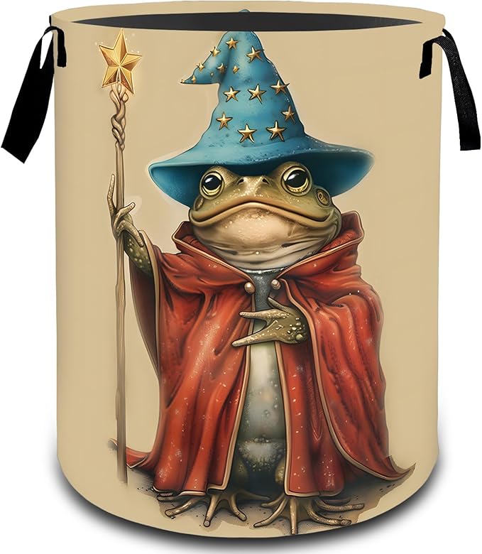 Wizard Frog Magic Laundry Basket, Dirty Collapsible Clothes Toy Organizer Hamper for Kids Adults, Oxford Cloth Waterproof Storage Bin for Bedroom Bathroom Fantasy Decor Gifts, 19.7"X15.7"