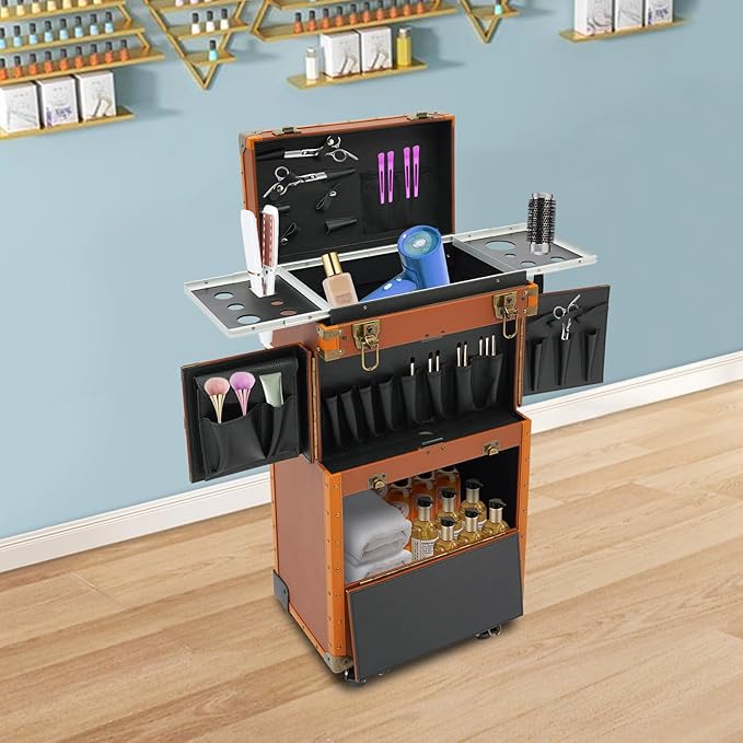 Hairdressing Makeup Case,Hairdressing Rolling Case,Hairstylist Traveling Organiser,Barber Makeup Train Tools Storage Case,Hair Makeup Salon Organizer with Wheels and Password Locks