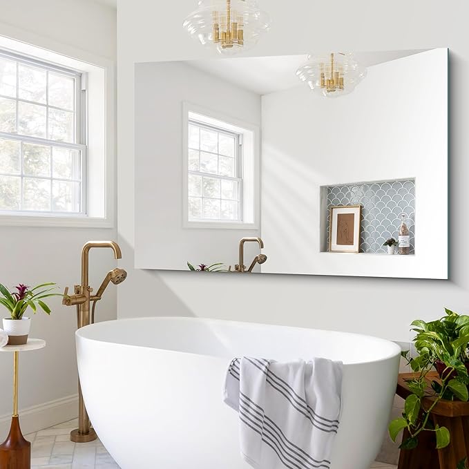 CILIBER Frameless Mirror, 60x40 Bathroom Mirrors for Wall, Upgraded Shatterproof Rectangle Vanity Mirror Over Sink with Polished Edge for Bathroom,Bedroom,Living Room and Entryway