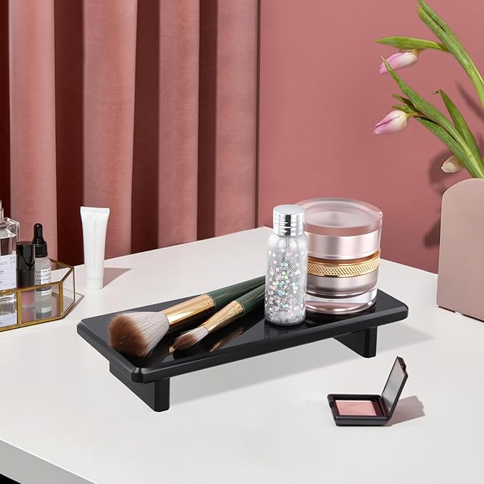 Acrylic Black Vanity Tray 2-Pack – Multi-Purpose Kitchen & Bathroom Counter Organizer, Waterproof Soap/Sponge/Brush Holder, Plant & Candle Display Riser, Compact Tray 8.6"×3.6"×1.5"