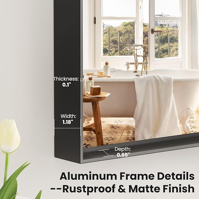 LOAAO Black Bathroom Mirror 32"X36" for Wall, Rectangle Bathroom Vanity Mirror, Tempered Glass, Hangs Vertically or Horizontally, Easy to Install, Modern Design