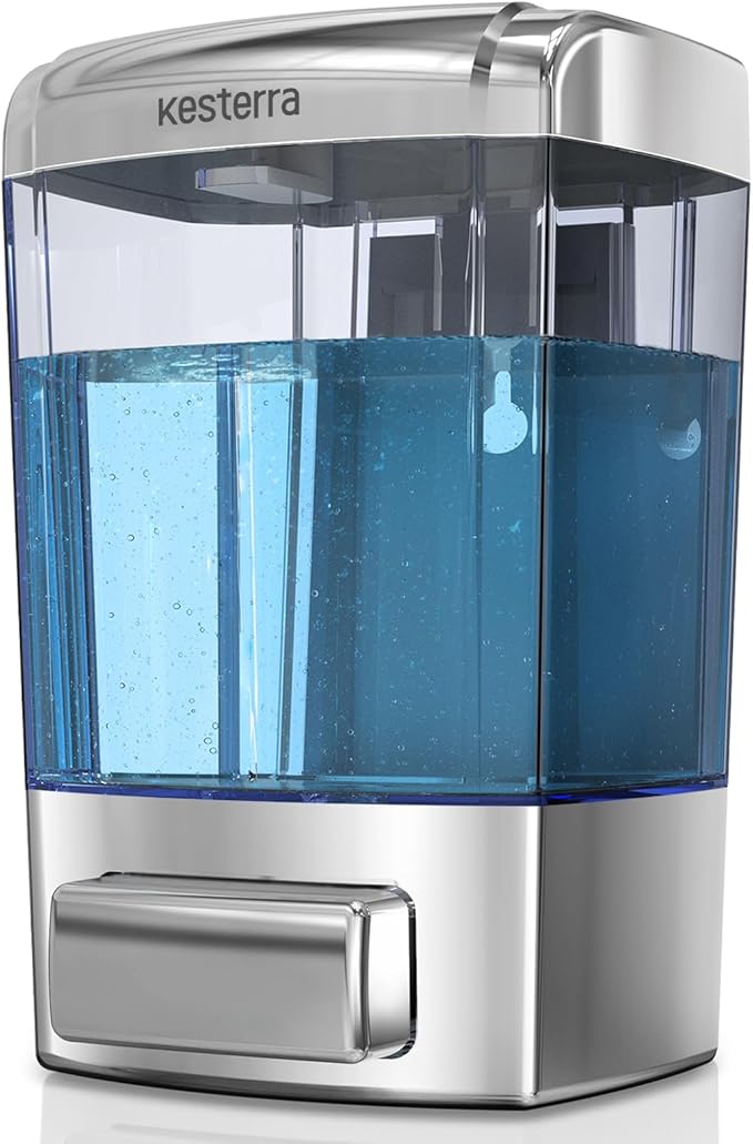 Manual Soap Dispenser, 23.7oz/700ml Wall Mount Soap Dispenser, Large Capacity Kitchen Bathroom Hand Soap Pump, Commercial Refillable Shampoo Shower Gel Lotion Dispenser, Chrome B