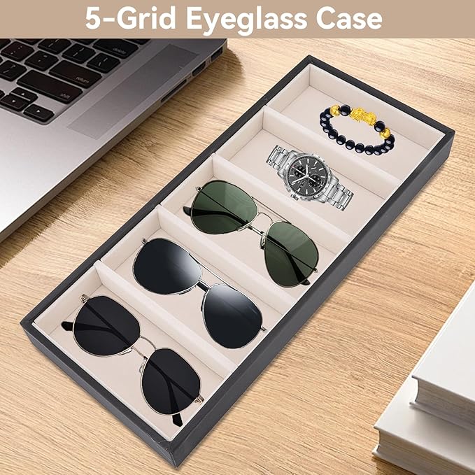 5 Grid Stackable Eyeglass Storage Holder Organizer, Sunglass Drawer Organizer Glasses Tray Display Case Box Eyeglasses Watches Jewelry Display for Dresser or Store Countertop