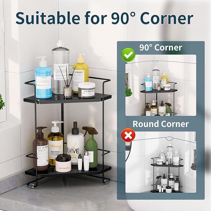 Bathroom Organizer Countertop, 2-Tier Bathroom Organizers and Storage for Bathroom Countertop, Kitchen Counter, Corner Storage Shelf for Storage, Skincare, Perfume, Makeup (Black)