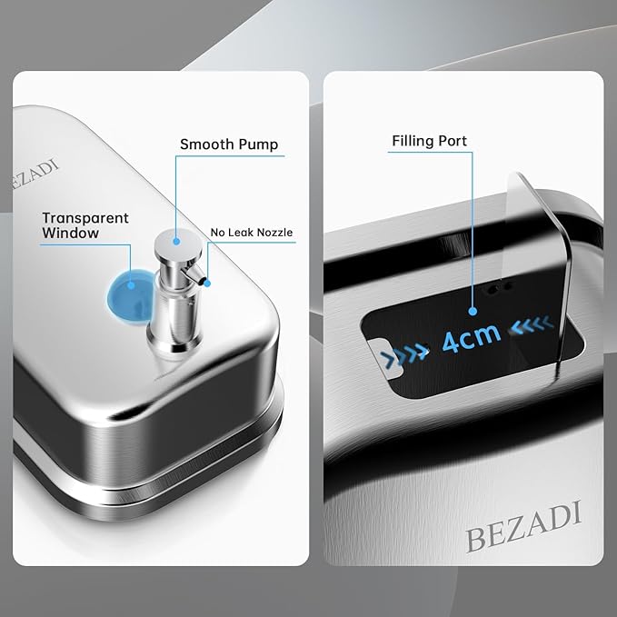 Commercial Soap Dispenser Stainless Steel Wall Mount for Bathroom and Kitchen with Premium Anti-Leak Pump and Corrosion-Proof Lining 17oz/500ml 8182