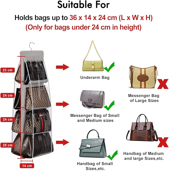 Lirex 2-Pack Handbag Hanging Purse Organizer for Closet, 8 Pocket Handbag Storage Organizer Hanger Oxford Cloth Closet Organizer for Family Closet Bedroom, Foldable and Universal Fit, Light Blue