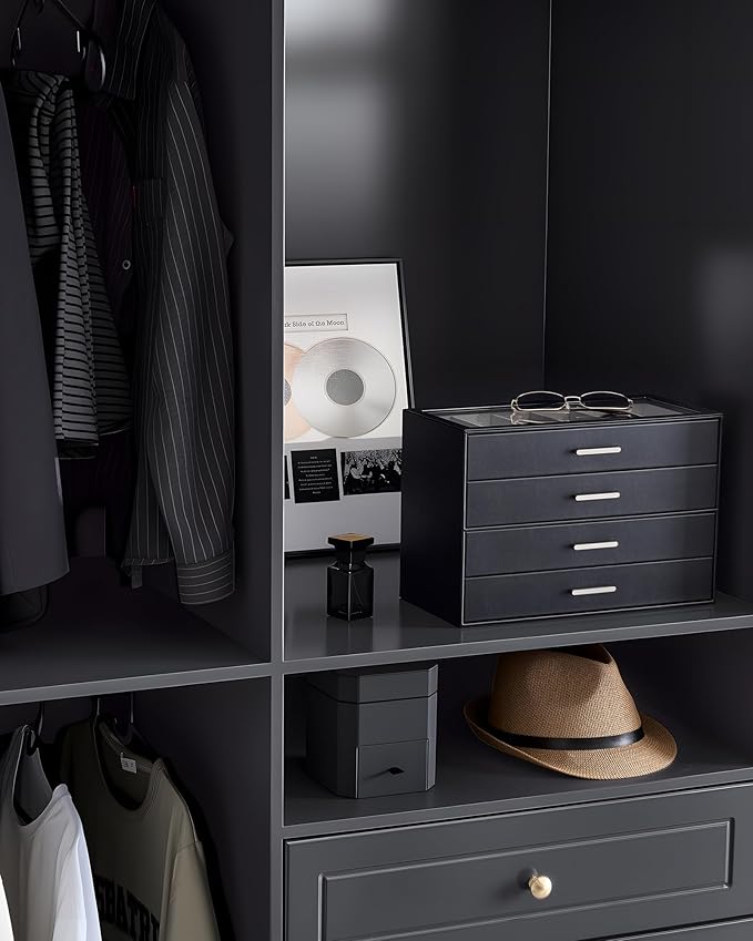 Lolalet Beige Sunglasses Storage Box for Women, Eyewear Eye Glass Organizer with Clear Top Lid Display Holder Case