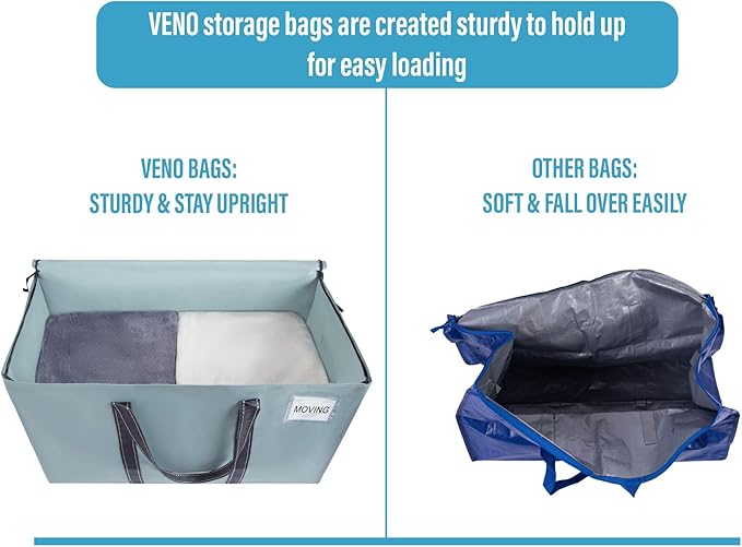 VENO 10 Pack Moving Bags and Large Christmas Storage Bins with lids. Alternative to Moving Boxes, Packing Supplies for College. Extra Large Heavy Duty Totes for Packaging (Light Blue Matte, 10 Pack)