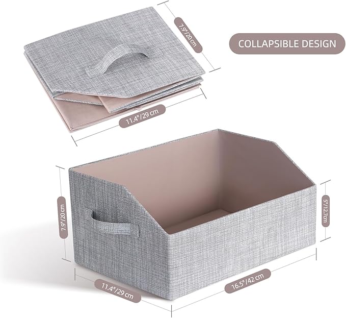 Closet Organizer Bins, Fabric Storage Bins Foldable Storage Box Shelf Baskets Container Trapezoid Storage Bin for Organizing Home Office Shelves Wardrobe RV, 4 Pack, Gray