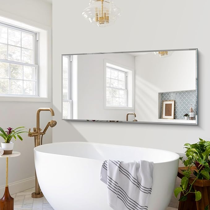 CILIBER Beveled Bathroom Mirror, 30x60 Large Frameless Mirrors for Over Sink, Upgraded Shatterproof Beveled Frameless Vanity Mirror for Bathroom,Bedroom,Living Room and Entryway