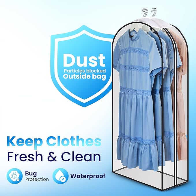 Clear Garment Bags for Clothes Storage - 4-Pack Plastic Hanging Covers and Clothing Protectors, Long Dress Suit Jacket Closet Cover Dust Proof Garment Bag Set for Organized Wardrobe Storage (50")