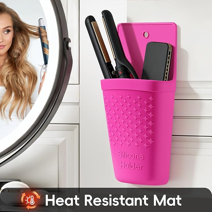 ZAKRA Curling Iron Holder,Heat Resistant Silicone Holder for Flat Iron,Hair Straightener,Hot Hair Tools,Vanity Accessories Organizer.(Hotpink)