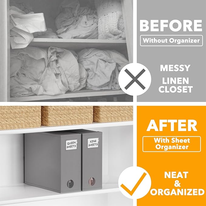 SpaceAid 2 Pack Bed Sheet Organizers and Storage, Foldable Sheet Organizer for Linen Closet, Sheets Set Folder Keeper with Window XL (Queen & King Size) Organizing Bedding Container, Gray