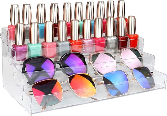 Sunglass Organizer Easy Snap-on Assembly, Acrylic Sticker Display Stand for Vendors, Nail Polish Holder Nail Desk Essential Oil Lipstick Storage,Clear Sunglasses Perfume Organizer (4 Layers)