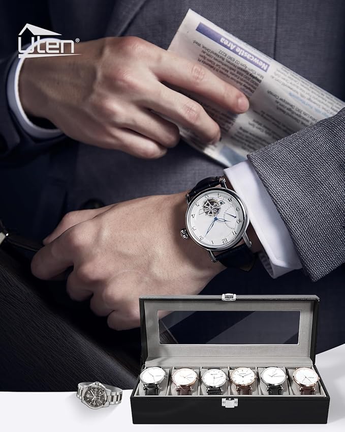 Uten Watch Boxes 6 Slots, Watch Display Storage Box PU Jewelry Collection Case Organiser Holder