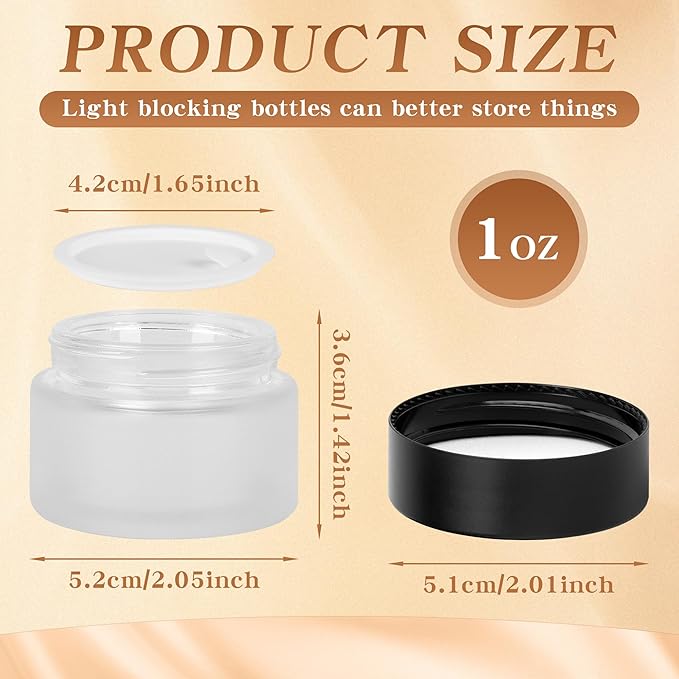 1 oz Glass Jars with Lids, Empty Cosmetic Jars, Airtight Containers with Inner Seal for Creams, Balms, Ointments, DIY Crafts, Salves (24 Pack, Clear Frosted)