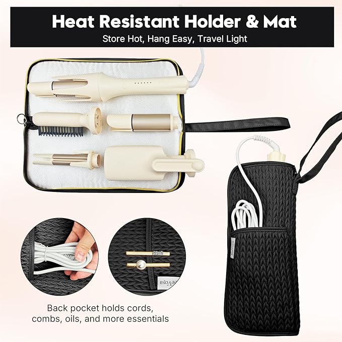 Hair Tools Organizer Bag Heat Resistant Mat Case Hot Tools Travel Bag Portable Flat Iron Pouch Case for Hair Straighteners, Curling Irons, Flat Irons and Hot Styling Tools (Black)