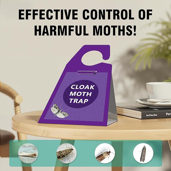 Clothes Moth Traps 6 Pack, Extra Strength Sticky Glue and Pheromone Glue Traps, No Toxic Odorless Sticky Moth Repellent with Food Closets Carpet Garden Barn Kitchen Wool Carpet Cupboard,Purple