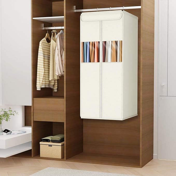Zilink Garment Storage Bags for Hanging Clothes 40" Suit Garment Bag with Clear Window Space Saving Hanging Garment Bags for Suits, Shirts, Short Skirts, Beige