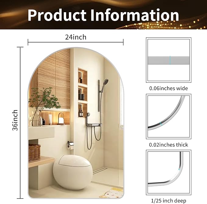 24x36 inch Silver Arched Mirror for Bathroom Vanity Mirror or Wall Decor Arch Mirror Brushed Metal Frame Wall Mounted Mirror for Bathroom LivingRoom Bedroom Entryway