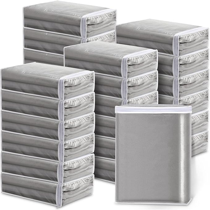 Riakrum 50 Pack Clear Zippered Storage Bags, 15x11x4 inches, Vinyl Plastic Sweater Sheet Organizers Storage Bags, PVC, for Clothes, Sheet, Blankets, Fabrics Organizers (White)