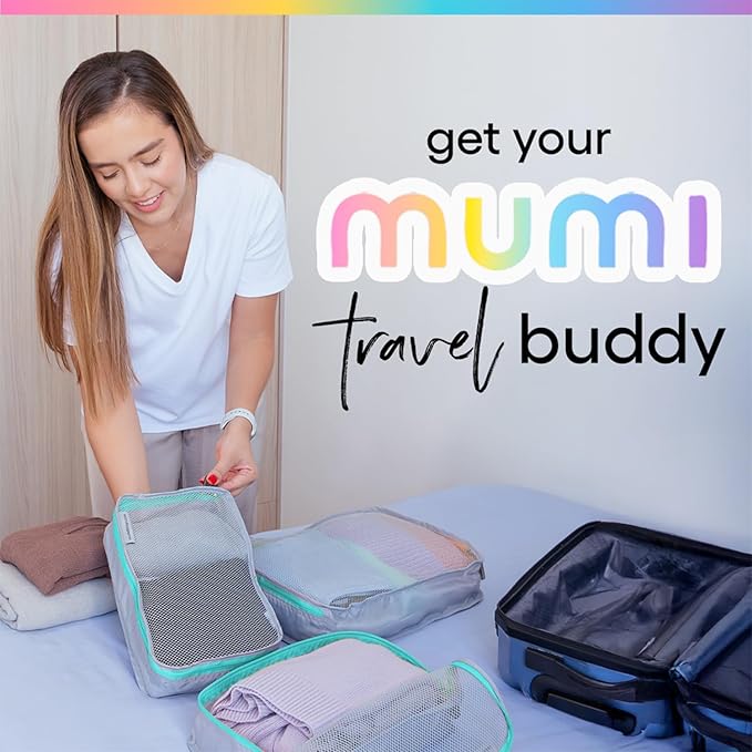 MUMI Packing Cubes - 5 Compression Packing Cubes for Travel, Luggage Organizer Bags for Suitcases, Carry-On, Duffle or Backpack – Mesh, Waterproof Bags for Clothes, Kids & Travel Accessories - Black