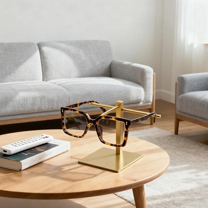 1-Tier Eyeglasses Holder, Titanium Brushed Sunglass Display Stand, Gold Eyeglass Stand, Eyeglass Holder for Nightstand（PATENT PENDING