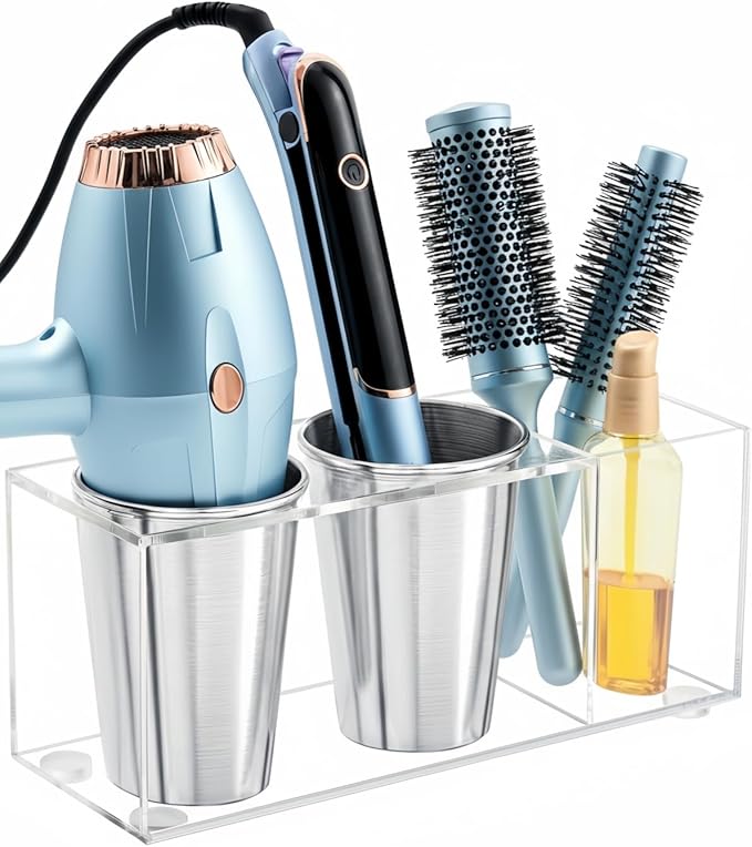 Hair Tool Organizer, Hot Tools Organizer Countertop/Wall Mount, Thick Acrylic Hair Tools Organizer with Anti-Slip Steel Cups, Hair Tool Holder for Bathroom & Vanity Storage UEMUSI