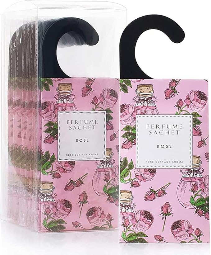 ROSE COTTAGE Large 12 Packs Rose Hanging Closet Deodorizer Air Freshener Long Lasting Scented Sachets Smell Goods for House