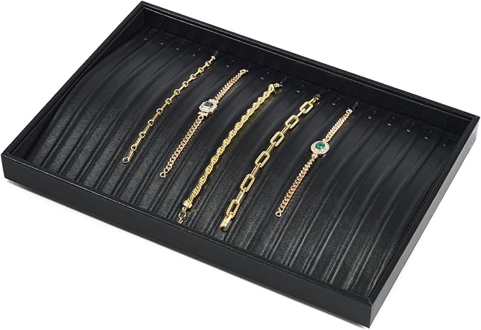 Leather Necklace Tray Jewelry Tray Necklace Holder Organizer Jewelry Drawer Organizer (Black)