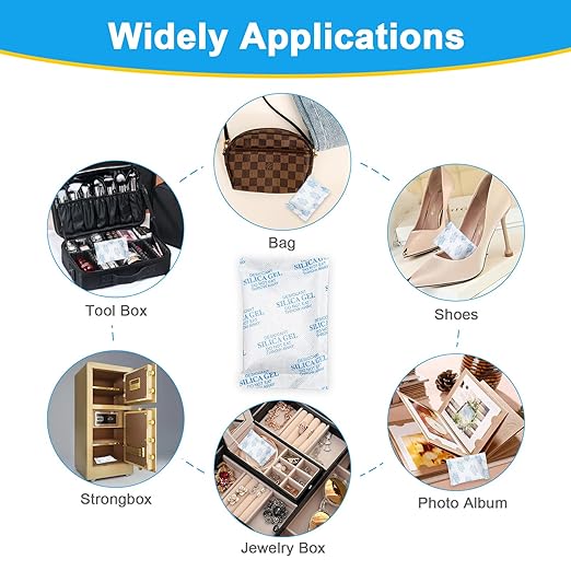 Silica Gel Packets – 50 Gram 50 Packs Moisture Absorbers, Desiccant Packs for Storage, Food Safe Desiccant for Foods, Seeds, 3D Filaments, Electronics, Safes