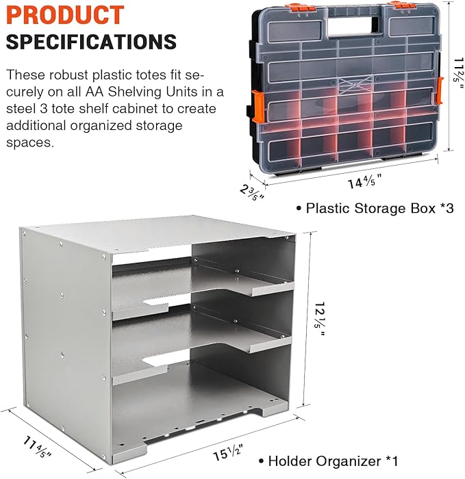 P-SH-Tote Shelf Kit for Van Shelving Storage, 3 Plastic Storage Box w/ 1 set Organizer Holder for Small Parts, Screws and Hardwares