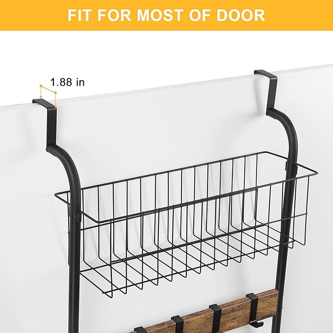 Over The Door Towel Rack Behind Door Towel Holder for Bathroom 5 Tier Over The Door Towel Bar with Basket Towel Rack Door Hanger with Hooks for Clothes Toiletries (Brown and Black)