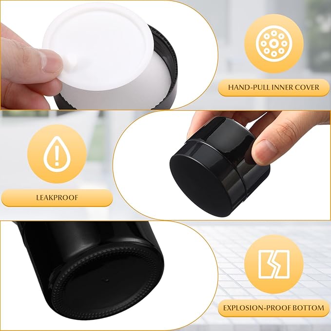 Domensi 60 Pcs 1oz Glass Jars with Lids Bulk Salve Tins Winter Cream Container Small Glass Candle Cosmetic Jars for Travel Lip Balm with Inner Liners for Lotion Sample Cream(Black,Black Lid)
