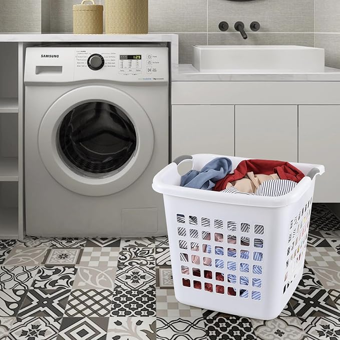 4 Pack 2 Bushel Ultra Laundry Basket, 72 L Square Large Plastic Laundry Basket with Handles, White