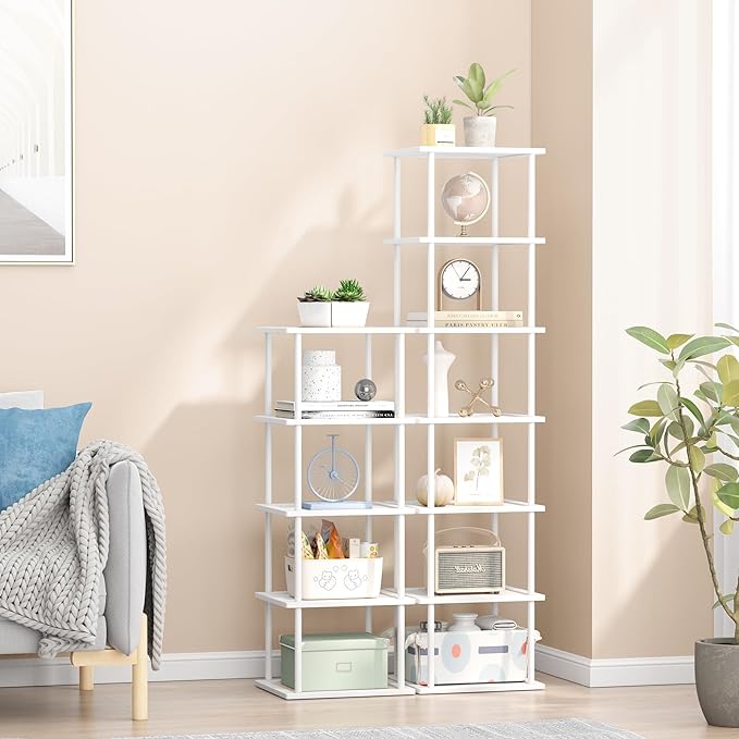 Vertical Tall Shoe Rack Organizer for Entryway -12 Tier Free Standing Slim Narrow Bamboo Wood Corner Stackable Shoe Boots Storage Stand Small Spaces for Closet Garage Cloakroom Living Room (White)