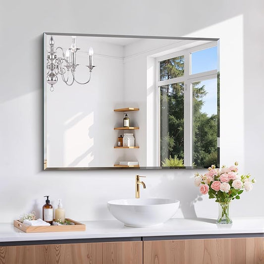 CILIBER Beveled Bathroom Mirror, 30x40 Large Frameless Mirrors for Over Sink, Upgraded Shatterproof Beveled Frameless Vanity Mirror for Bathroom,Bedroom,Living Room and Entryway