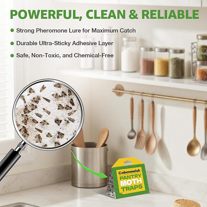 Pantry Moth Traps for House Indoor, Indian Meal Moths Repellent, Pheromone Pest Control Glue Trap for Kitchen, Cabinet, No Moth Ball, 5 Pack