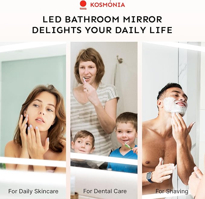 36x60'' LED Bathroom Mirror with Light, Frameless, Dimmable Front & Backlit, Anti-Fog, Distortion Free, Light Memory, Tempered and Shatter-Proof Wall Mounted Vanity Silver Coating Mirror