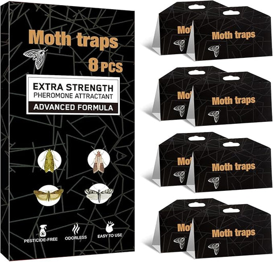 Upgraded Moth Traps, 8Pack Double Potent Pantry & Clothes Traps with Pheromones Prime, No Toxic & Odorless Meal Moth Trap, Organic Sticky Moths Balls Repellent with Lure for Closet, Kitchens